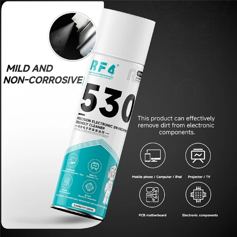 RF4 530 500 ml Nettoyant électronique Précision Nettoyage en spray pour téléphone, objectif de caméra, écran, lunettes