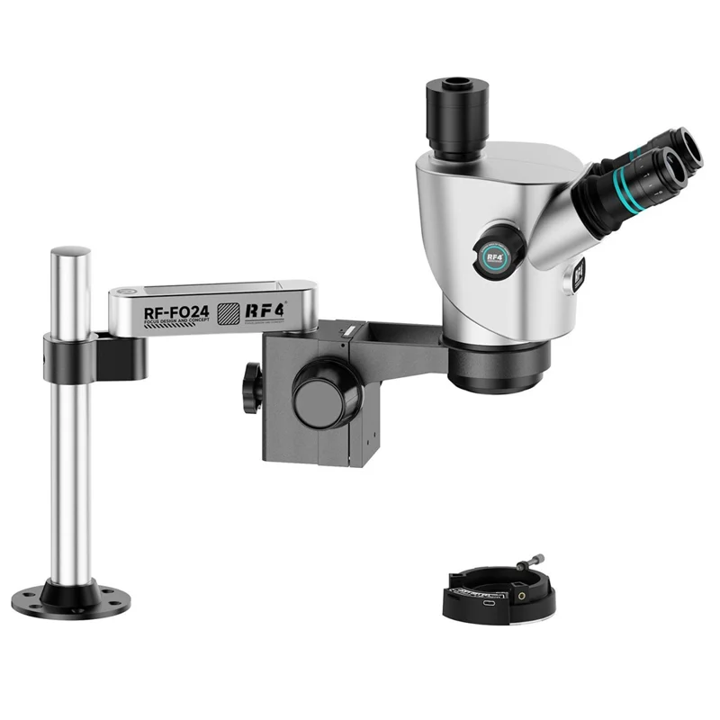 RF4 RF-CX71P-FO24 6.5X-65X Zoom Premium Trinocular Stereo Microscope with FO24 Stand - Silver Black