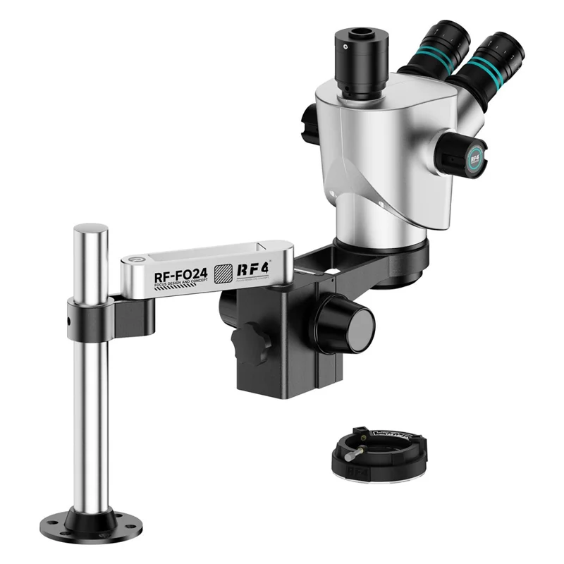 RF4 RF-CX71P-FO24 6.5X-65X Zoom Premium Trinocular Stereo Microscope with FO24 Stand - Silver Black