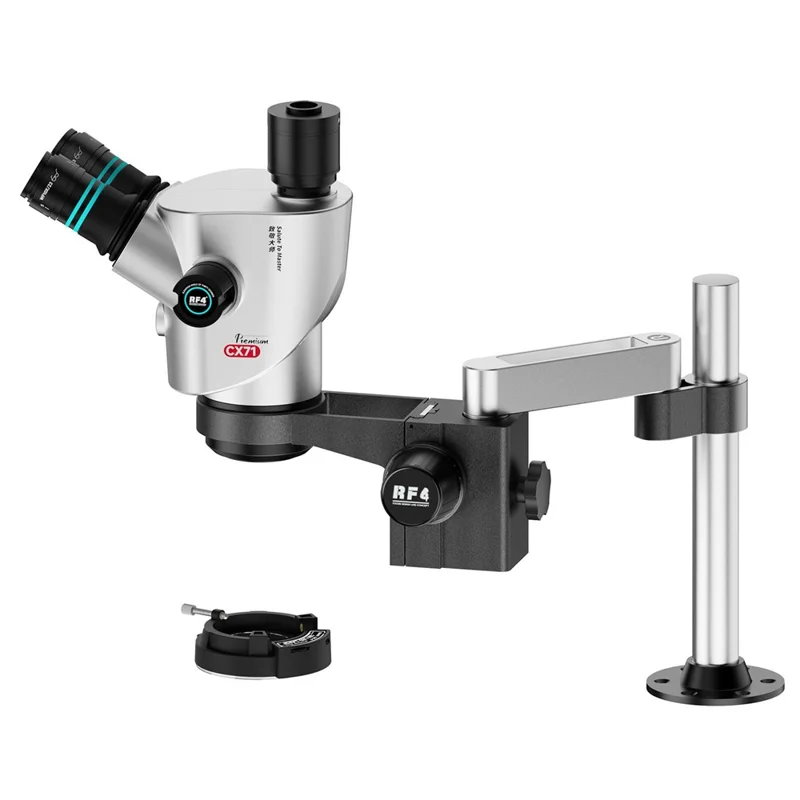 RF4 RF-CX71P-FO24 6.5X-65X Zoom Premium Trinocular Stereo Microscope with FO24 Stand - Silver Black