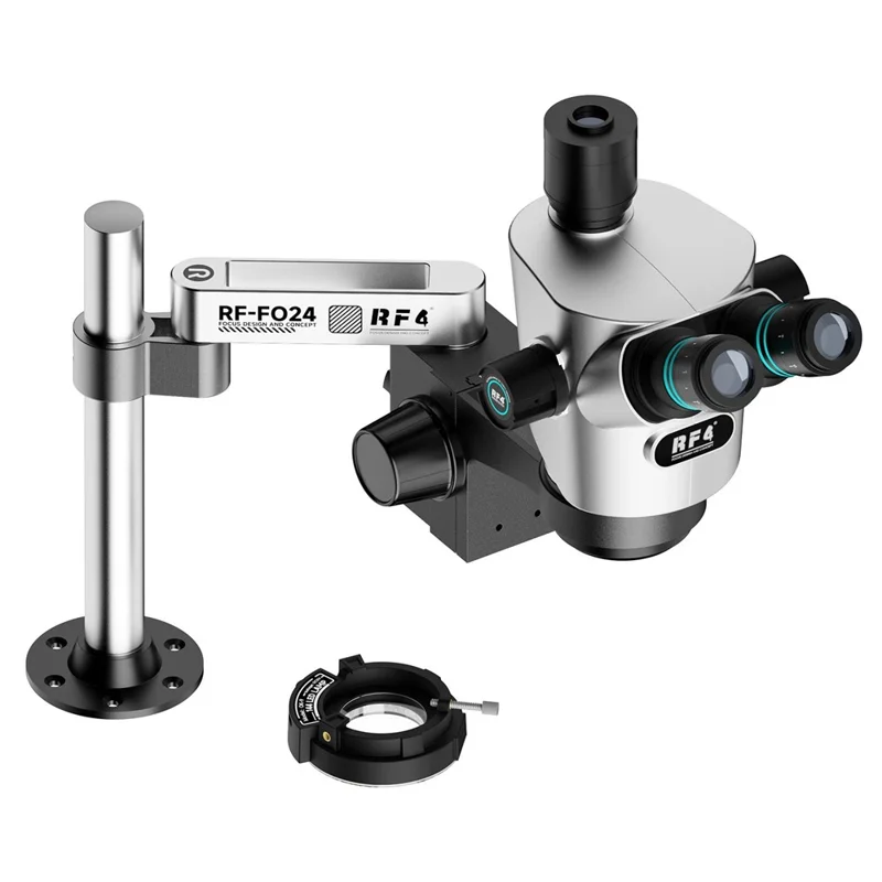 RF4 RF-CX71P-FO24 6.5X-65X Zoom Premium Trinocular Stereo Microscope with FO24 Stand - Silver Black