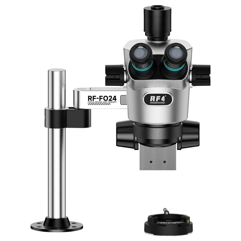 RF4 RF-CX71P-FO24 6.5X-65X Zoom Premium Trinocular Stereo Microscope with FO24 Stand - Silver Black