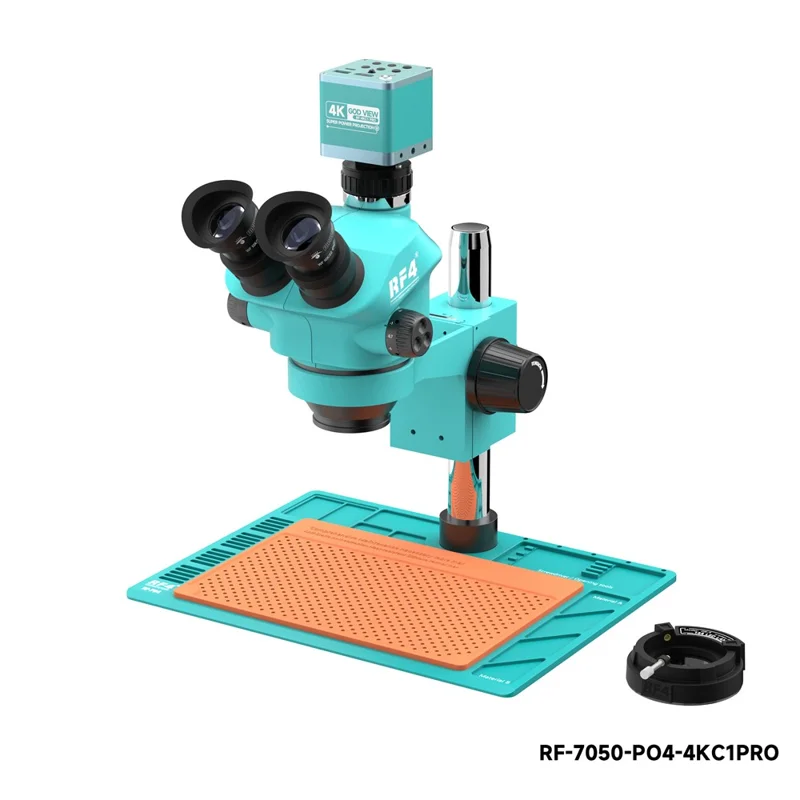 RF4 RF-7050-PO4-4K Stereo Microscope 4K HD Camera 7X-50X Zoom 144 LED Ring Light for PCB Repair