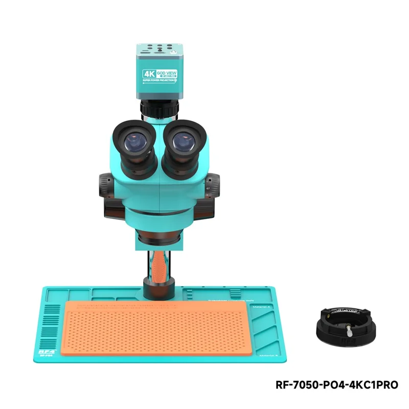 RF4 RF-7050-PO4-4K Stereo Microscope 4K HD Camera 7X-50X Zoom 144 LED Ring Light for PCB Repair