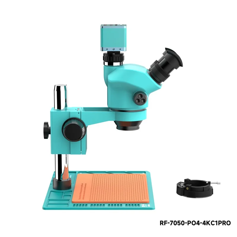 RF4 RF-7050-PO4-4K Stereo Microscope 4K HD Camera 7X-50X Zoom 144 LED Ring Light for PCB Repair