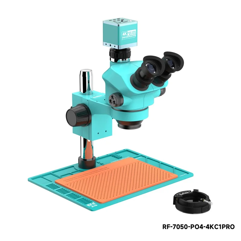 RF4 RF-7050-PO4-4K Stereo Microscope 4K HD Camera 7X-50X Zoom 144 LED Ring Light for PCB Repair