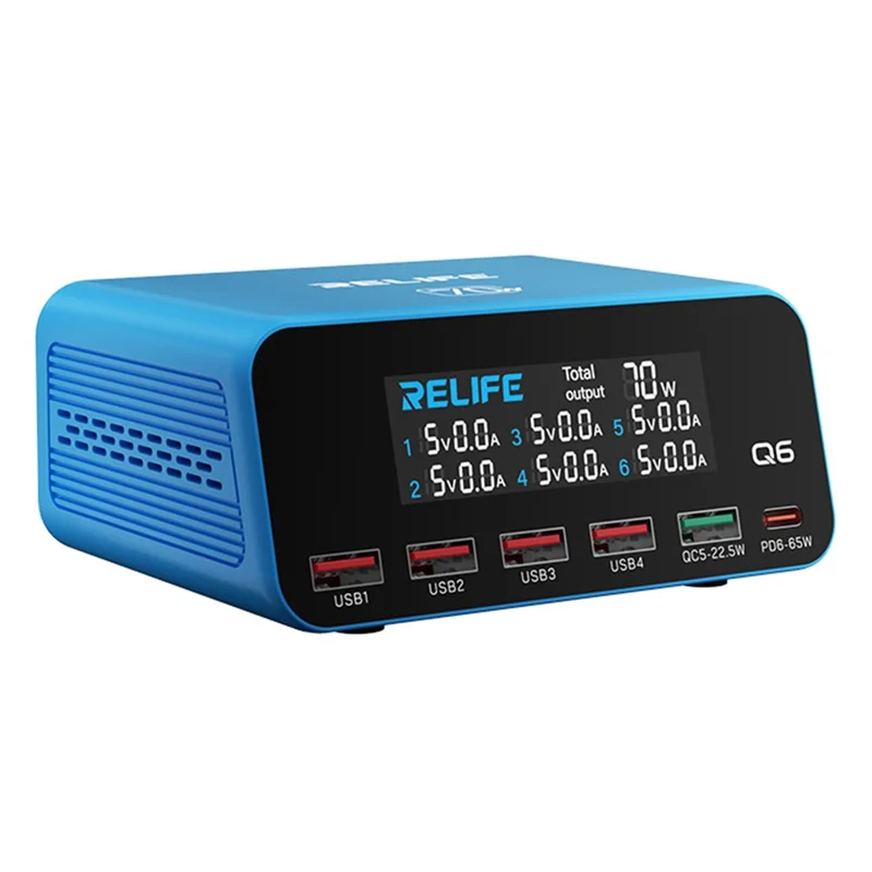 RELIFE Q6 70 W 6-port Smart Charger PD+QC 65 W Type-C hurtiglader – EU-stik
