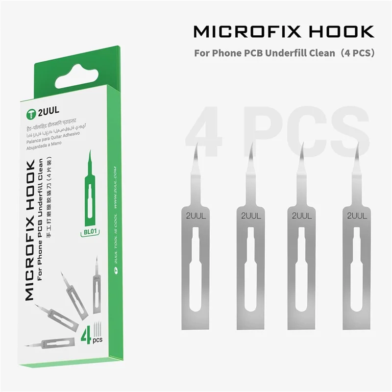 2UUL BL01 4Pcs MicroFix Hook Blades Hand Forged Adhesive Scraper Tool for Phone PCB Underfill Clean