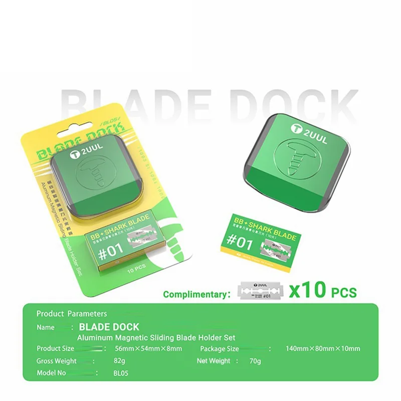 2UUL BL05 Blade Dock Aluminum Magnetic Sliding Blade Holder Set with 10Pcs Blades