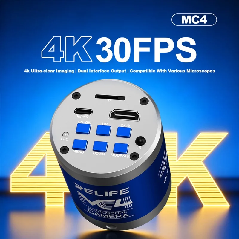 RELIFE MC4 Caméra de Microscope 4K 8MP Double Interface HD C-mount Caméras Industrielles