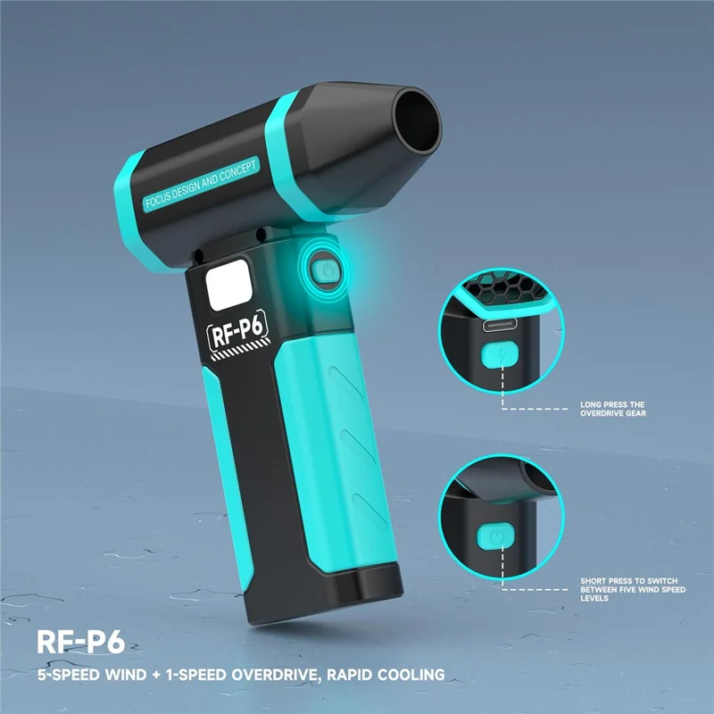 RF4 RF-P6 Portable Rechargeable Dust Removal Fan 6000mAh 42m / s Fan with LED Night Light