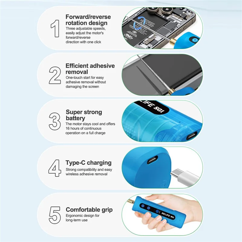 RELIFE SG1 Smart Glue Remover 3-Speed Adjustable Forward Reverse Type-C Charging for Screen Repair