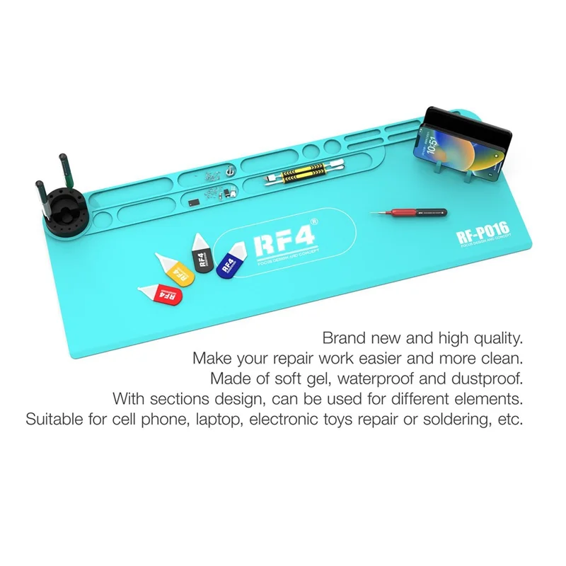 RF4 RF-PO16 Silikon-Wartungsmatte, hitzebeständige Matte mit Ablagefach für die Reparatur und zum Löten