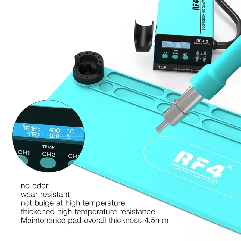 RF4 RF-PO16 Silikon-Wartungsmatte, hitzebeständige Matte mit Ablagefach für die Reparatur und zum Löten