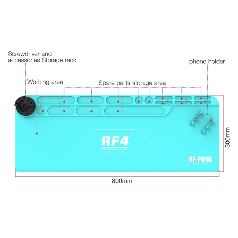 RF4 RF-PO16 Silikon-Wartungsmatte, hitzebeständige Matte mit Ablagefach für die Reparatur und zum Löten