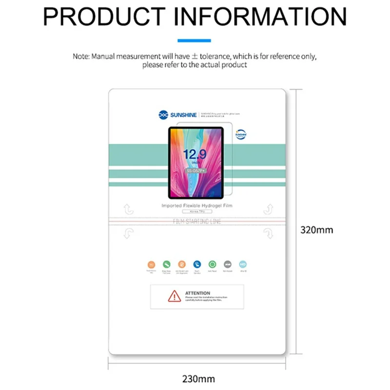 SUNSHINE SS-057P+ 20PCS Hydrogel Film for iPad Under 12.9 inch HD Transparent Self-Repairing Anti-Fingerprint