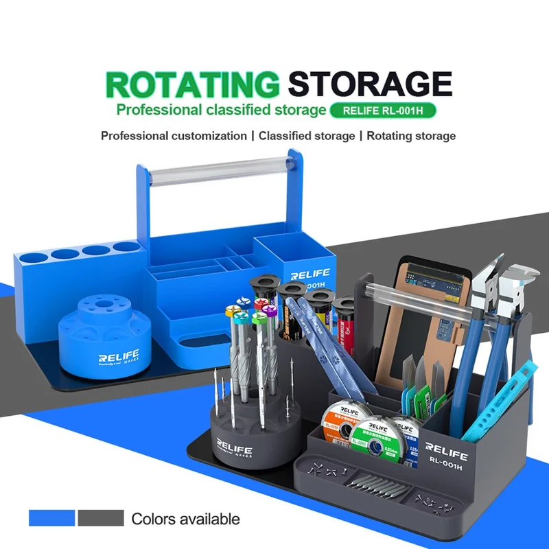 RELIFE RL-001H Rotating Storage Rack 360° Rotation Organizer for Electronics Repair - Blue