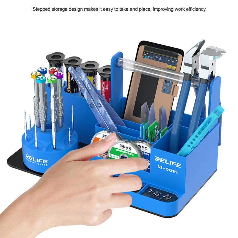 RELIFE RL-001H Rotating Storage Rack 360° Rotation Organizer for Electronics Repair - Blue