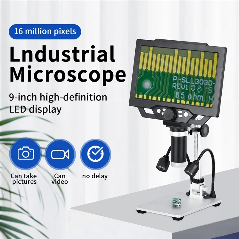 G1600 9 Inch LCD Industrial Electronic Microscope 1-1600x Adjustable Focus with LED Lights, Plug-in Version - UK Plug