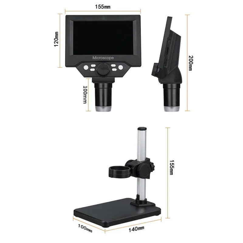 G5 5.5 inch HD Digital Microscope 10MP 1-1000x Magnification 8 LED Lights with Built-In Lithium Battery - Black