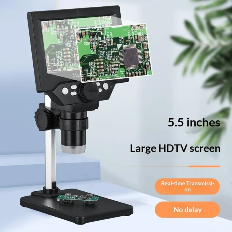 G5 5.5 inch HD Digital Microscope 10MP 1-1000x Magnification 8 LED Lights with Built-In Lithium Battery - Black