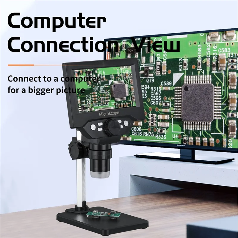 G5 5.5 inch HD Digital Microscope 10MP 1-1000x Magnification 8 LED Lights with Built-In Lithium Battery - Black