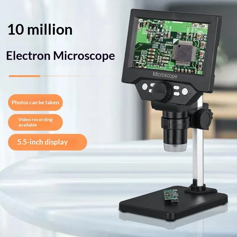 G5 5.5 inch HD Digital Microscope 10MP 1-1000x Magnification 8 LED Lights with Built-In Lithium Battery - Black