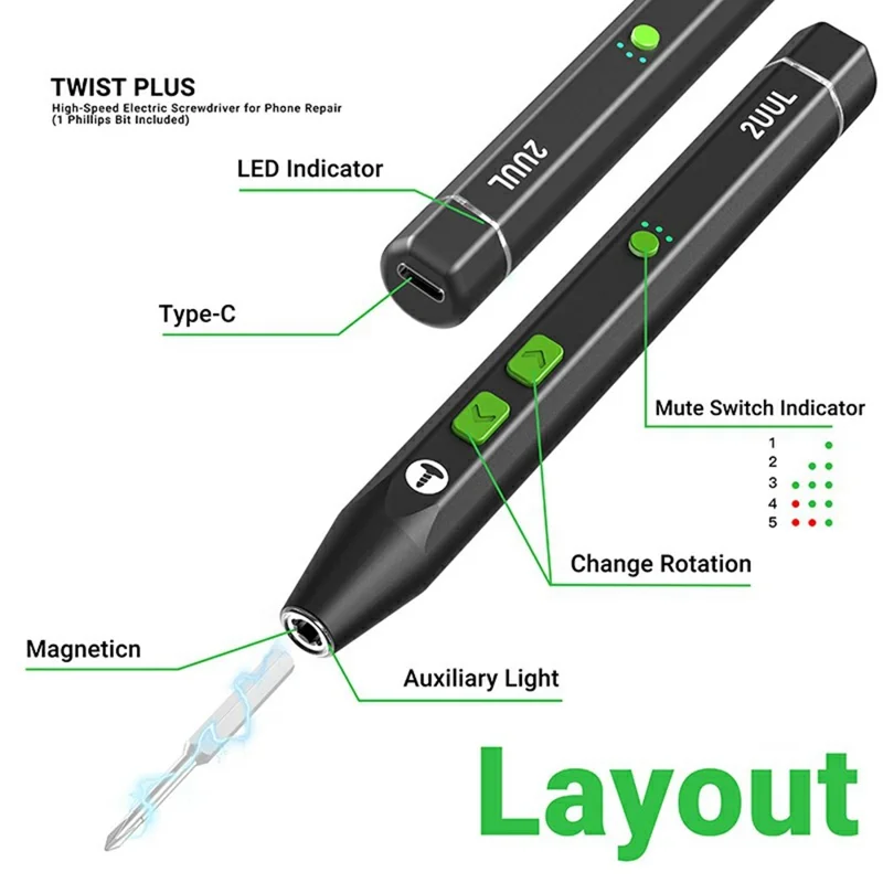 Vicky Marques 2UUL SD16 Electric Screwdriver with 1 Phillips Bit One-Button Forward ...