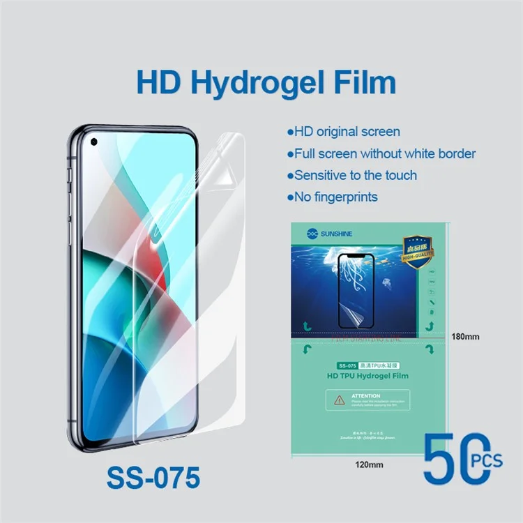 Sunshine SS-075 50pcs / Pack 4k Película Protectora De Hidrogel Flexible Ultra Claro Para Máquina De Corte SS-890, Película Protectora Del Teléfono / Trasera Para Todos Los Teléfonos Móviles