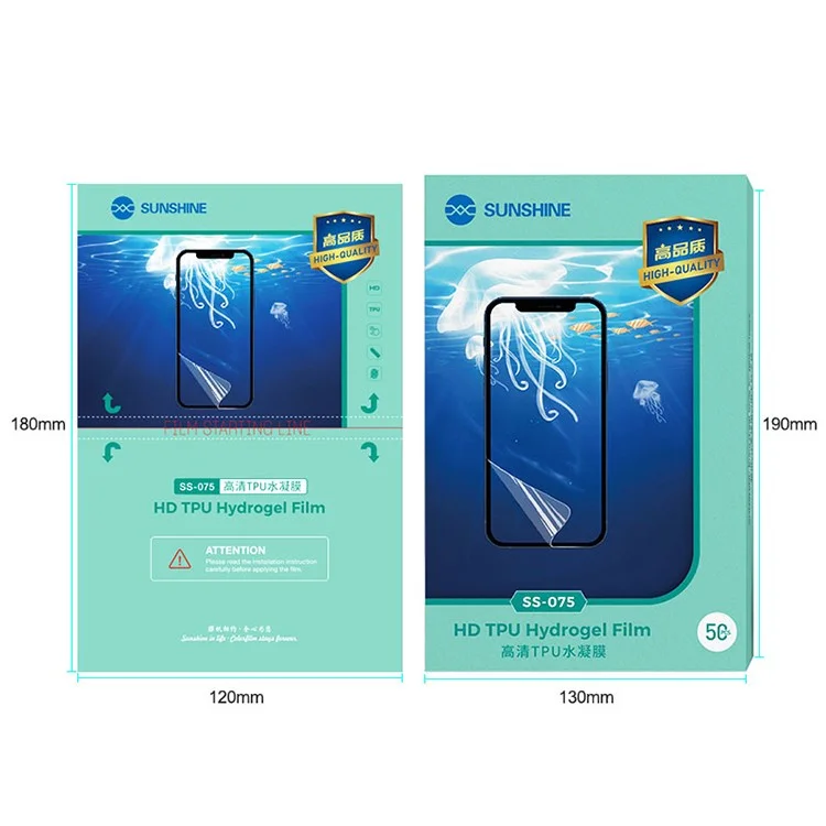 Sunshine SS-075 50pcs / Pack 4k Película Protectora De Hidrogel Flexible Ultra Claro Para Máquina De Corte SS-890, Película Protectora Del Teléfono / Trasera Para Todos Los Teléfonos Móviles