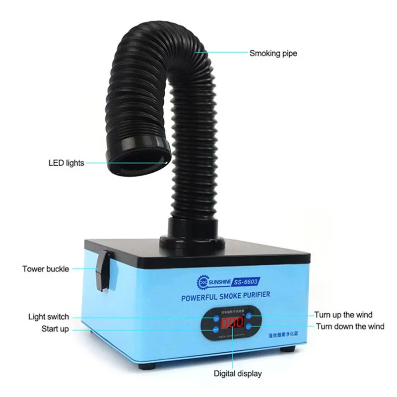 SUNSHINE SS-6603 Powerful Smoke Purifier Smoking Removal Instrument Strong Suction Smoke Extractor - UK Plug