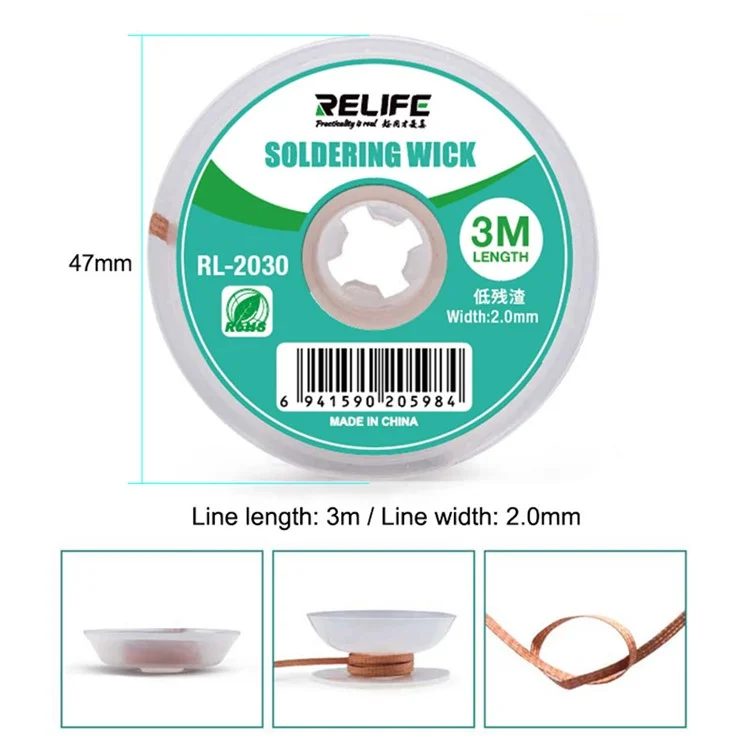 RELIFE RL-2030 Desoldering Wick Low Residue Solder Remover Tool Oxidation Resistant Effizientes Zinnentfernungswerkzeug