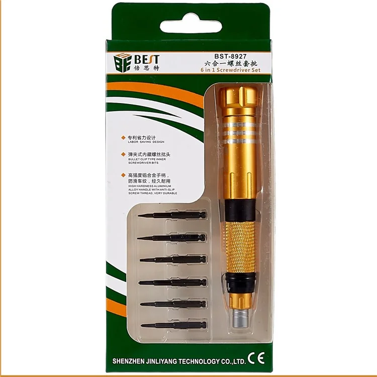 BEST BST-8927 6 in 1 Screwdriver Set Handheld Anti-slip Screwdriver Repair Tool Kit with Bits