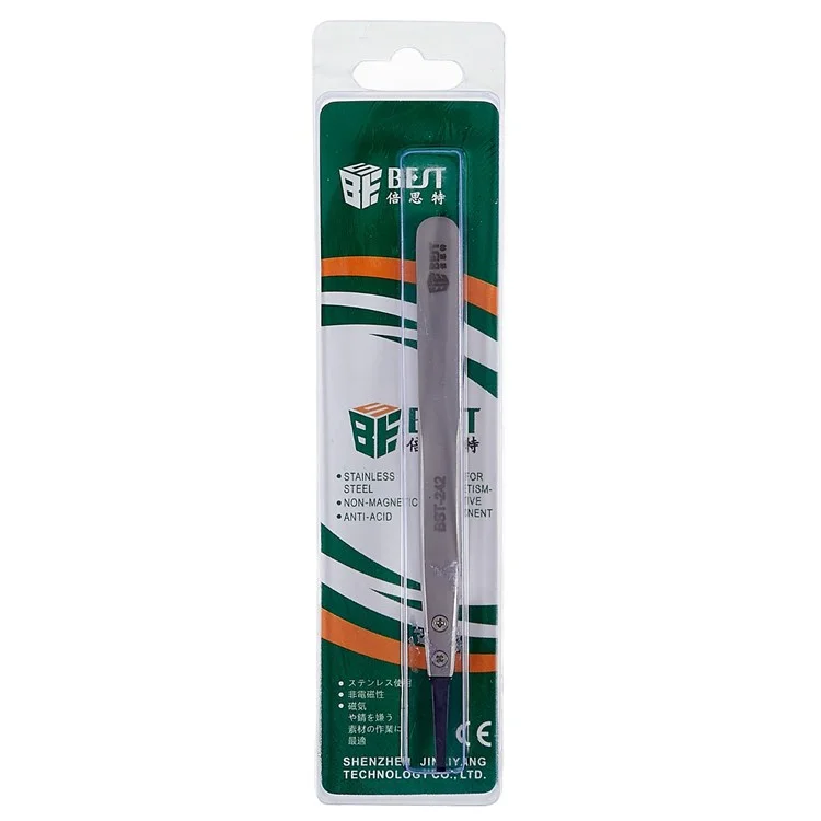 BEST BST-242 Pinças de Reparo de Aço Inoxidável com Cabo Anti-Estático PPS para Telefone Celular e Tablet