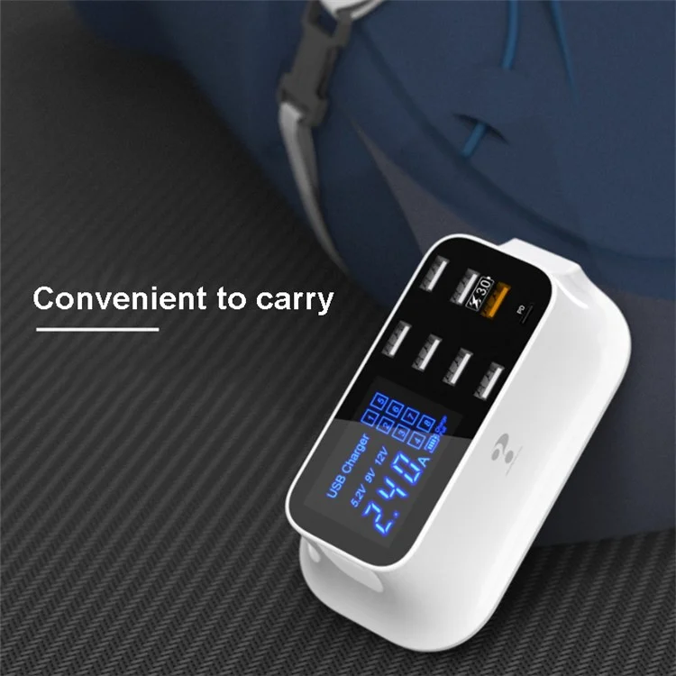 Chargeur rapide multiport de bureau YC-CDA19Q 75W 8 ports avec écran d'affichage - Prise UE