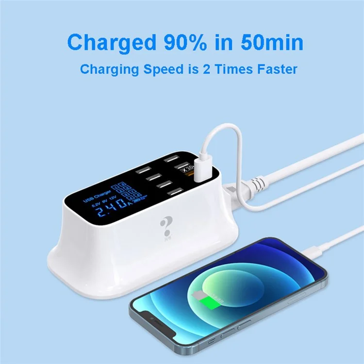 Chargeur rapide multiport de bureau YC-CDA19Q 75W 8 ports avec écran d'affichage - Prise UE