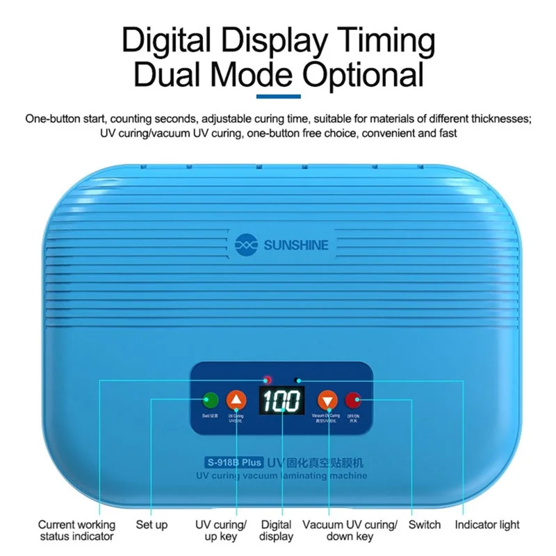 SUNSHINE S-918B Plus UV Curing Vacuum Laminating Machine for Cell Phone Curved Screen Protectors Bubble Remover - US Plug