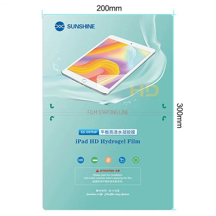 Sunshine SS-057HP 20 Feuilles / Box Soft Hydrogel Écran Protecteur Pour SS-890 Machine de Coupe, HD Clear Full Couverture TPH / Film Arrière Pour Tous Les Modèles de Moins de 11 Pouces