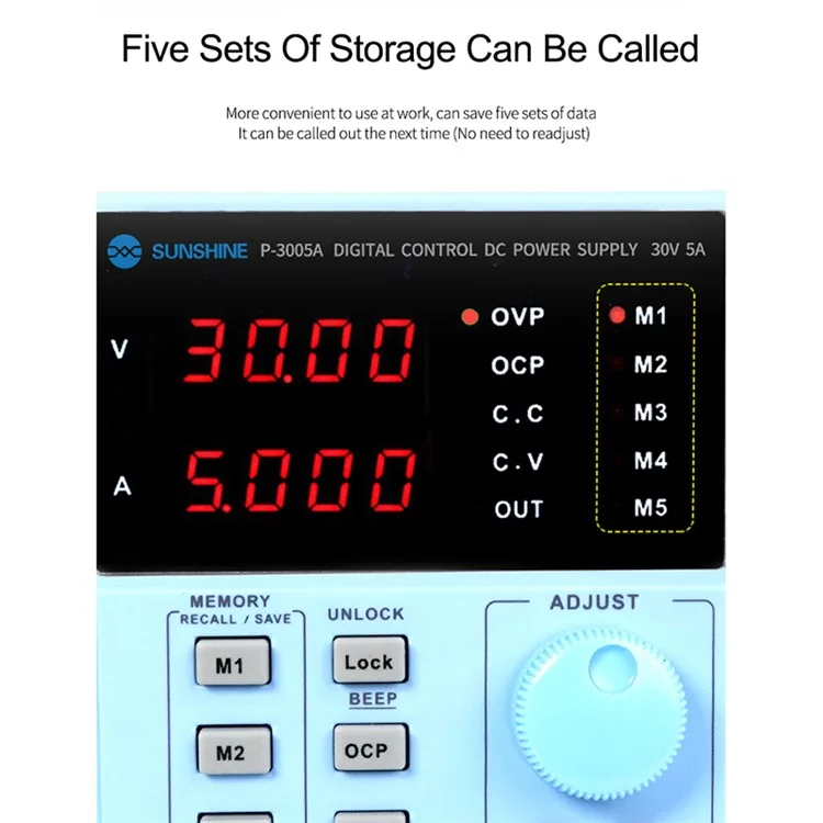 Sunshine P-3005A 30V 5A DC Fuente de Alimentación de Laboratorio Digital Regulador de Voltaje Ajustable Regulador de Alimentación de Estabilizador de Alimentación - Enchufe de la ue