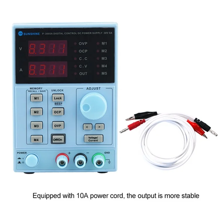 SUNSHINE P-3005A Fuente de alimentación de laboratorio DC programable digital ajustable de 30 V y 5 A, regulador de voltaje, estabilizador de alimentación - Enchufe de EE. UU.
