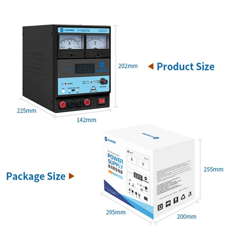 SUNSHINE P-1503TA 3A DC Regulated Power Supply Laboratory Test DC Power Supply Voltage Regulator Mobile Phone Repair Tool - EU Plug