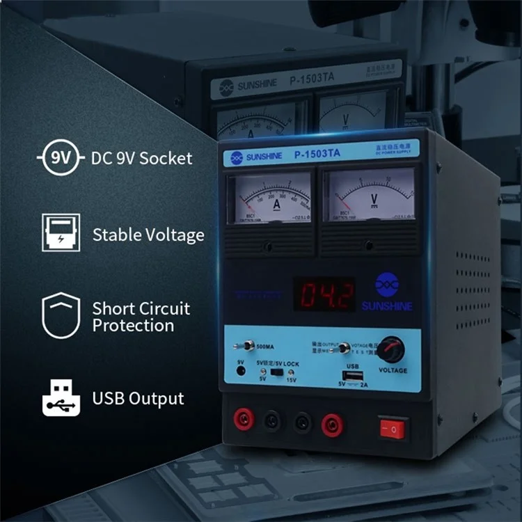 SUNSHINE P-1503TA 3A DC Regulated Power Supply Laboratory Test DC Power Supply Voltage Regulator Mobile Phone Repair Tool - EU Plug