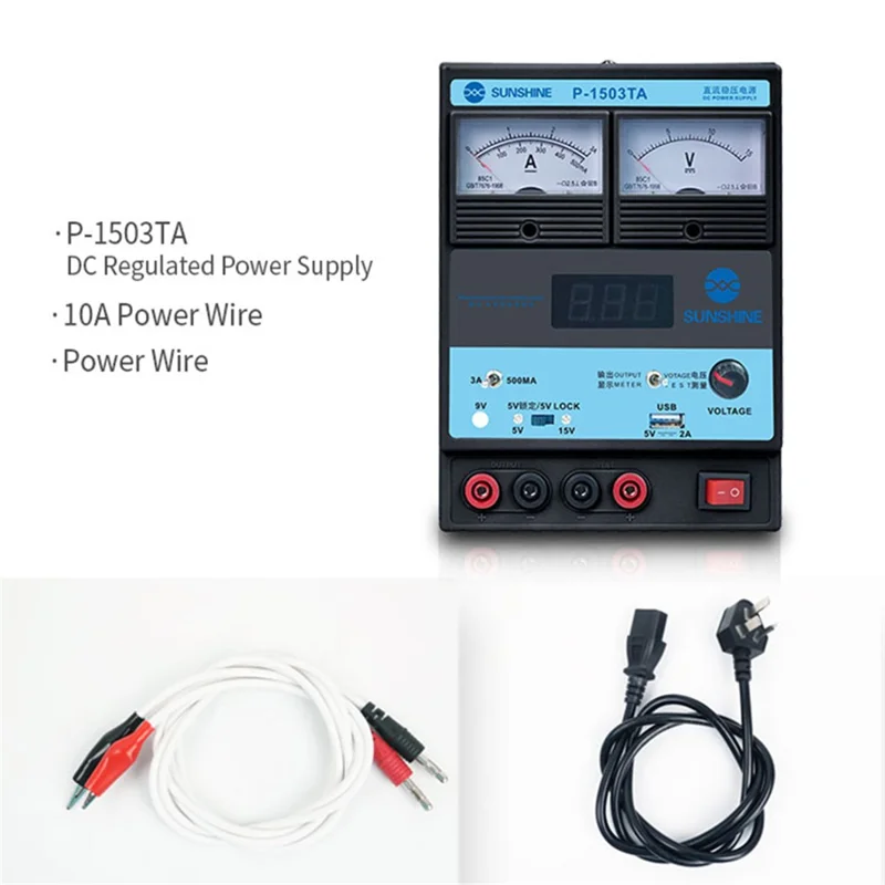 SUNSHINE P-1503TA 3A DC Regulated Power Supply Laboratory Test DC Power Supply Voltage Regulator Mobile Phone Repair Tool - US Plug