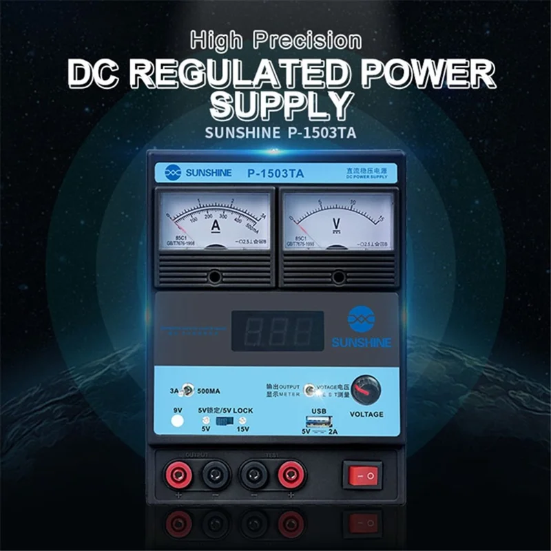 SUNSHINE P-1503TA 3A DC Regulated Power Supply Laboratory Test DC Power Supply Voltage Regulator Mobile Phone Repair Tool - US Plug