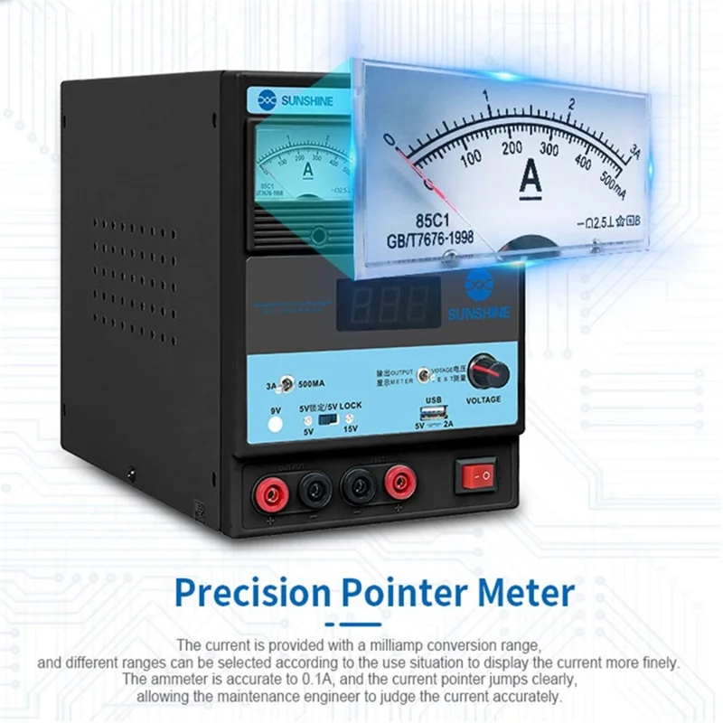 SUNSHINE P-1503TA 3A DC Regulated Power Supply Laboratory Test DC Power Supply Voltage Regulator Mobile Phone Repair Tool - US Plug