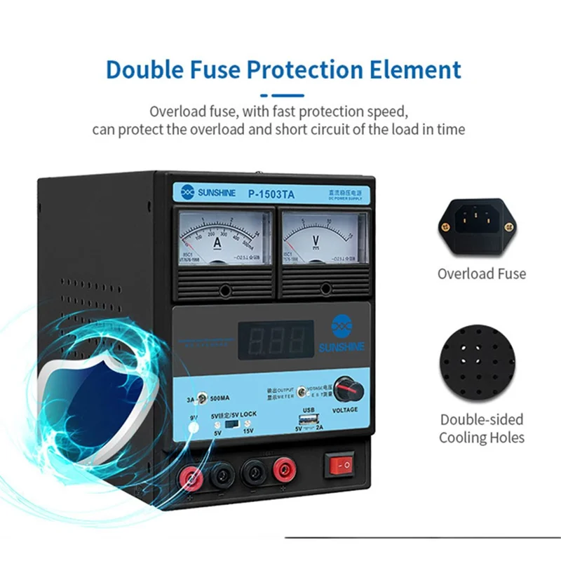 SUNSHINE P-1503TA 3A DC Regulated Power Supply Laboratory Test DC Power Supply Voltage Regulator Mobile Phone Repair Tool - US Plug