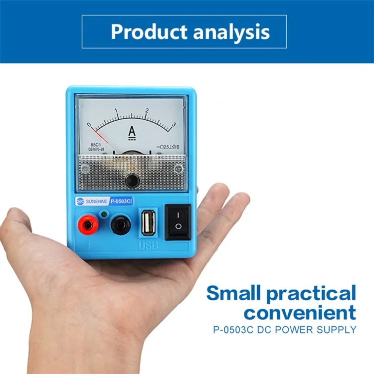 SUNSHINE P-0503C 3A 5V Mini DC Power Supply Phone Repair Regulated Power Supply Ammeter with Short Circuit Protection - EU Plug