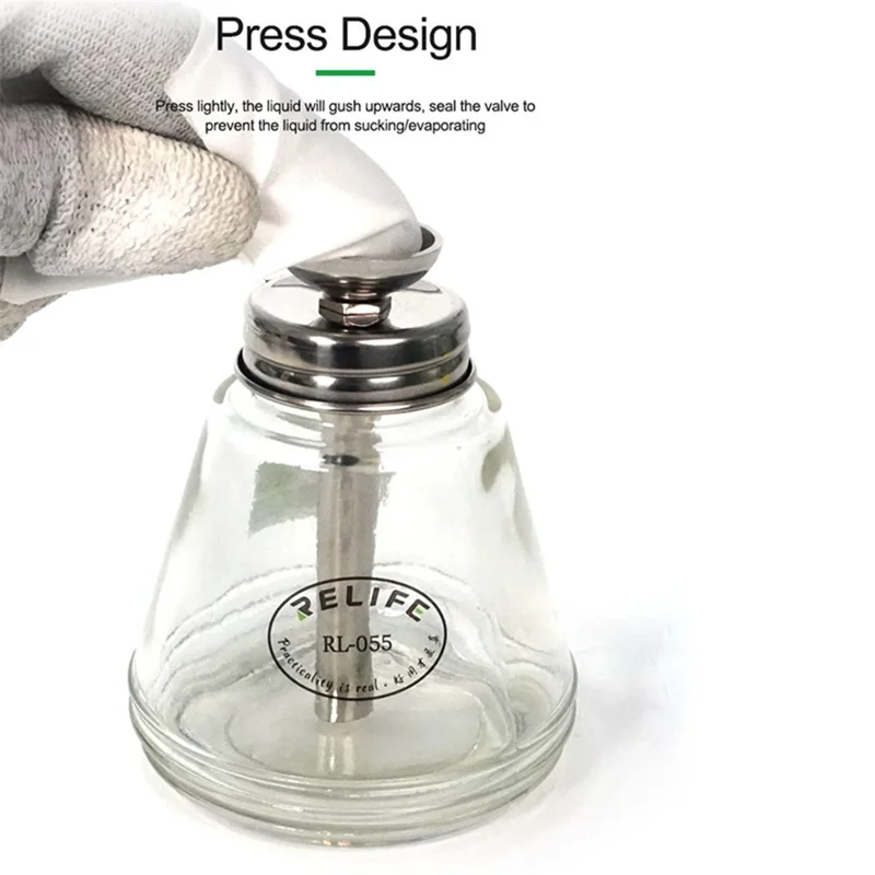 RELIFE RL-055 Empty Glass Water Bottle Copper Core Alcohol Bottle Metal Suction Pipe Pressing Type Automatic Water Bottle