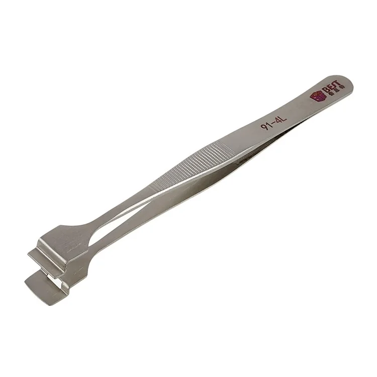 BEST BST-91-4L Stainless Steel Crystal Wafer Tweezers L-shaped Anti-slip Clips Tools for Mobile Repair