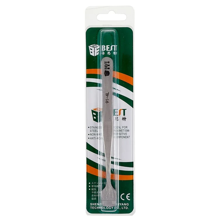 BEST BST-91-4L Stainless Steel Crystal Wafer Tweezers L-shaped Anti-slip Clips Tools for Mobile Repair